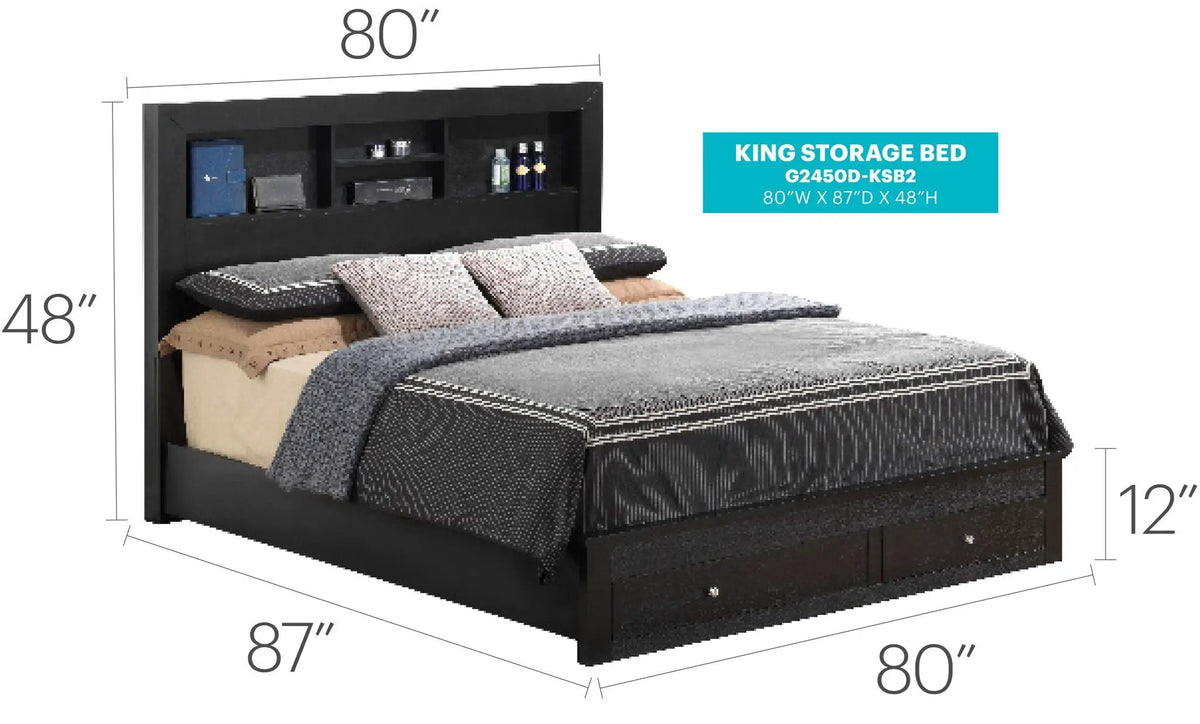 Modern Storage Bed | Ample Bedroom Storage | Wood And Manufactured Wood | 81 Inch Length