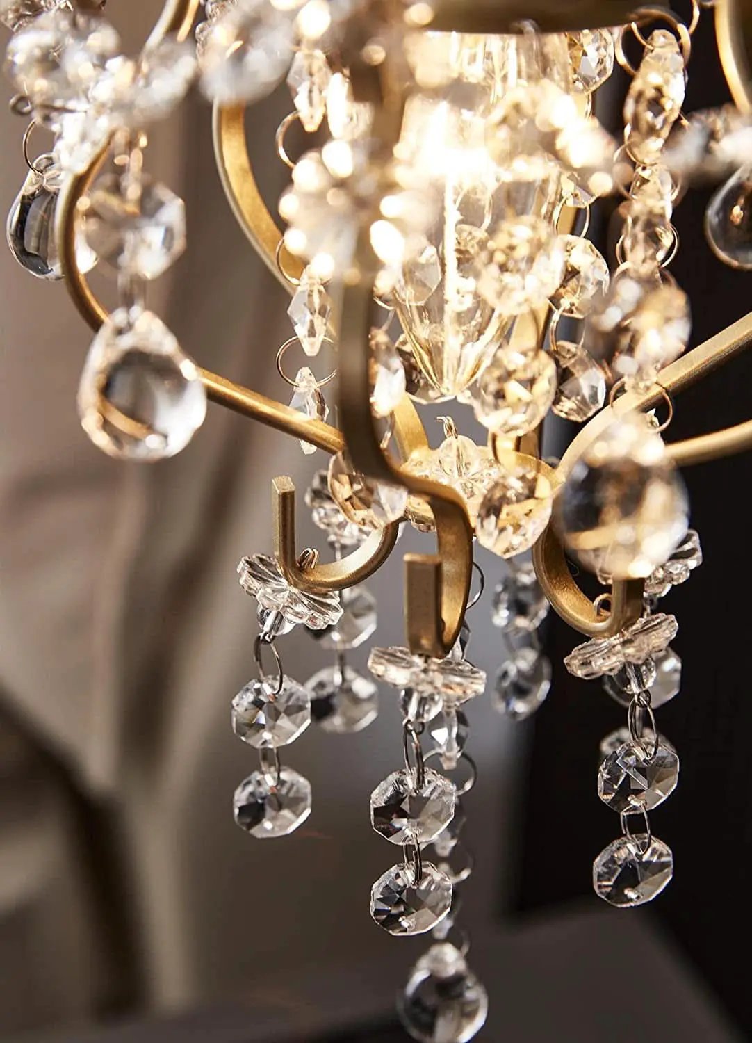 Gold Crystal Mini Chandelier Pendant Light Plug In from PriceLows™