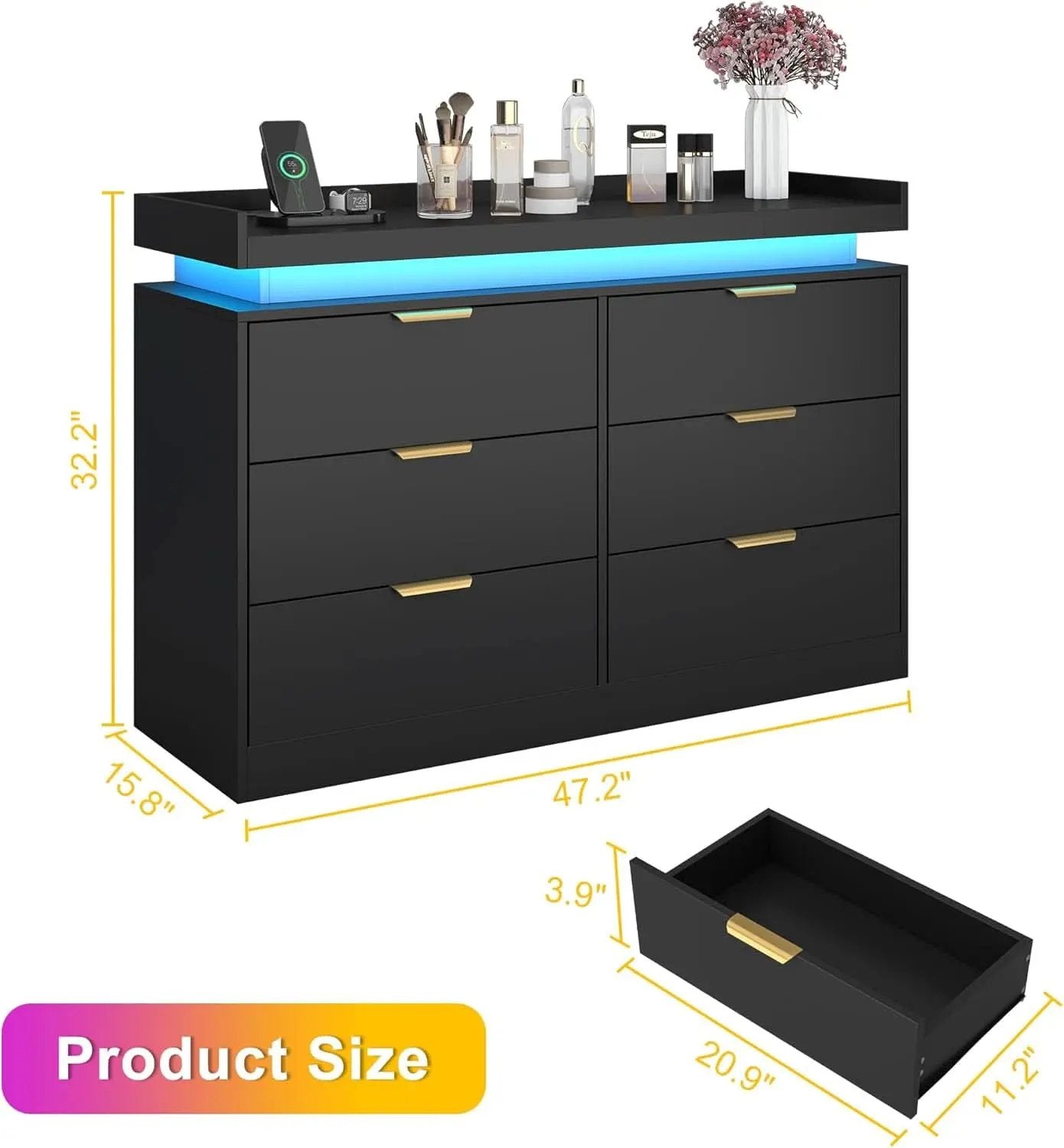 Six Drawer Dresser With LED Illumination Enhancement from PriceLows™
