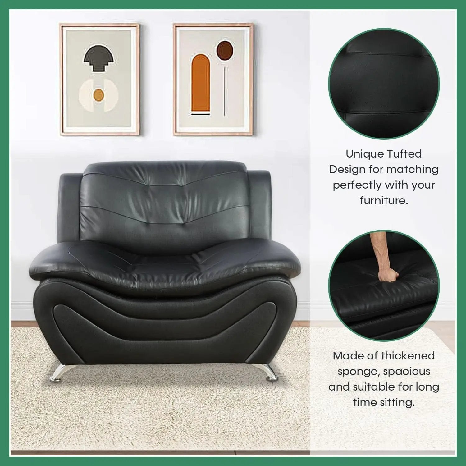 Leather Sofa Set 3 Piece With Loveseat And Armchair For Living Room Black from PriceLows™