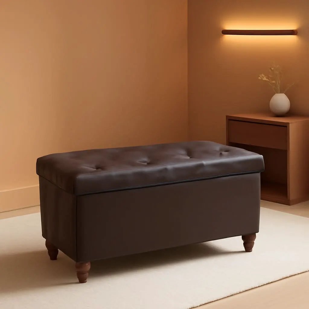 Thirty Inch Durable Storage Ottoman Bench Chest Brown from PriceLows™