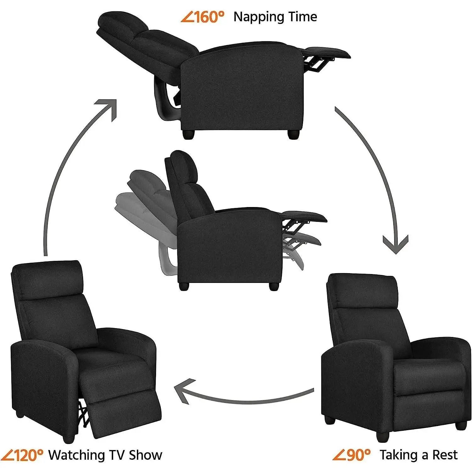 Fabric Push Back Recliner Chair Pocket Spring Matte Black from PriceLows™