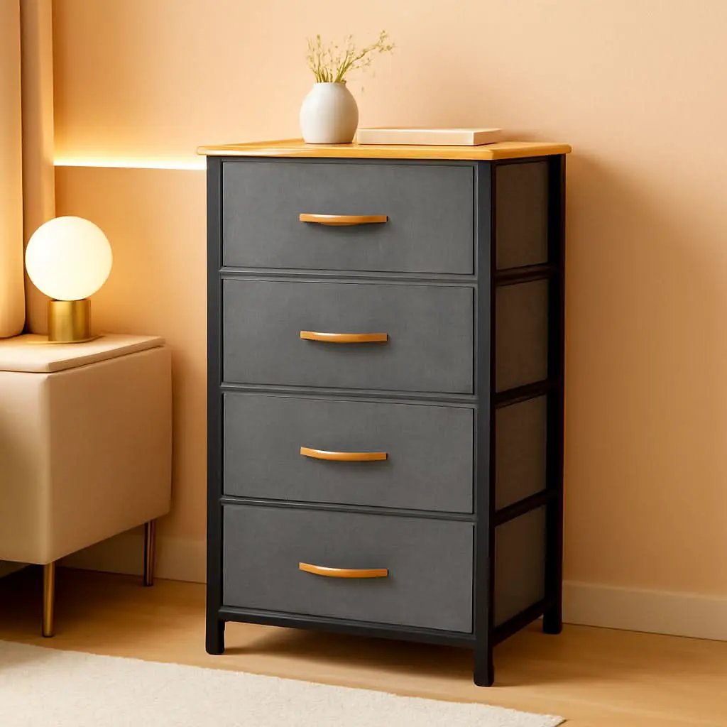 4 Drawer Dresser With Wooden Top And Fabric Storage from PriceLows™