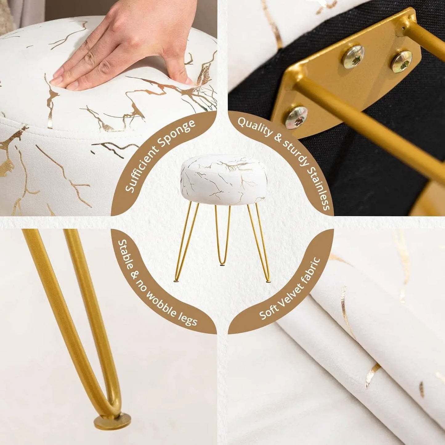 Gold Velvet Lux Vanity Stool 18Inch Round Plush Ottoman from PriceLows™