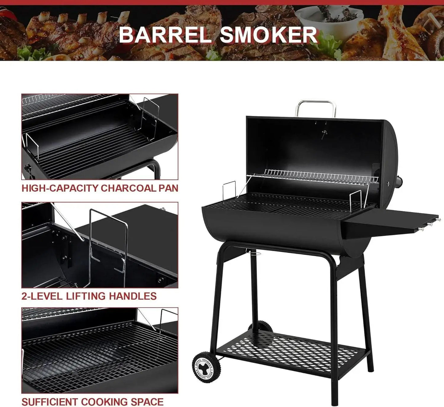 30 Inch Barrel Charcoal Grill With 627 Square Inches Cooking Space from PriceLows™