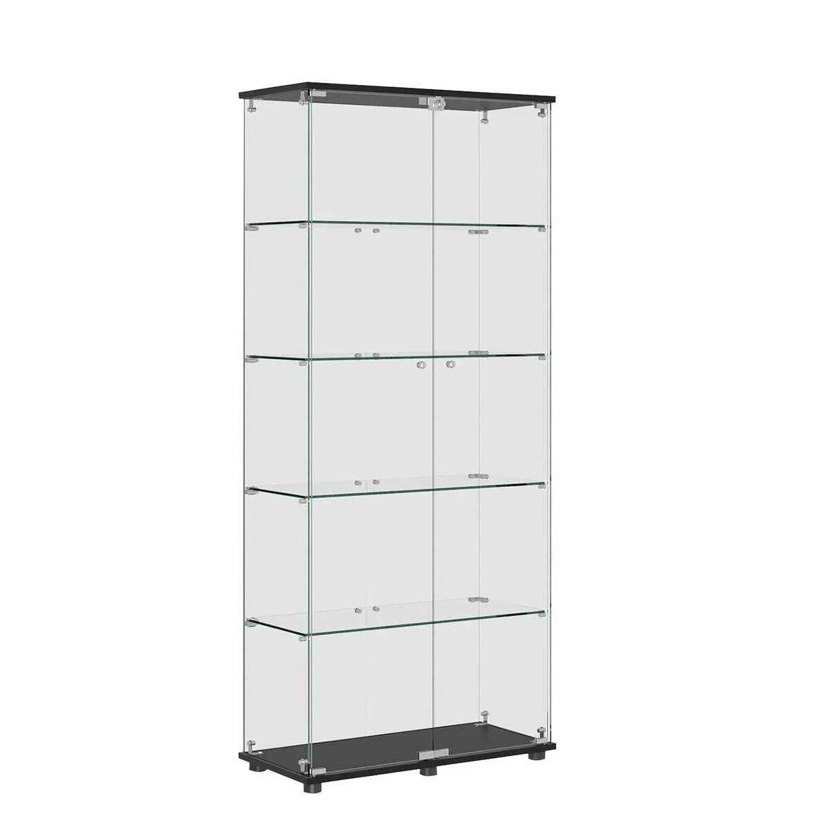 Display Cabinet With Lock | Double Doors | 5mm Tempered Glass Shelves | 50 Lb Shelf Capacity