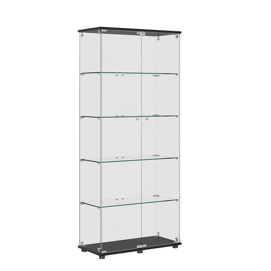 Display Cabinet With Lock | Double Doors | 5mm Tempered Glass Shelves | 50 Lb Shelf Capacity