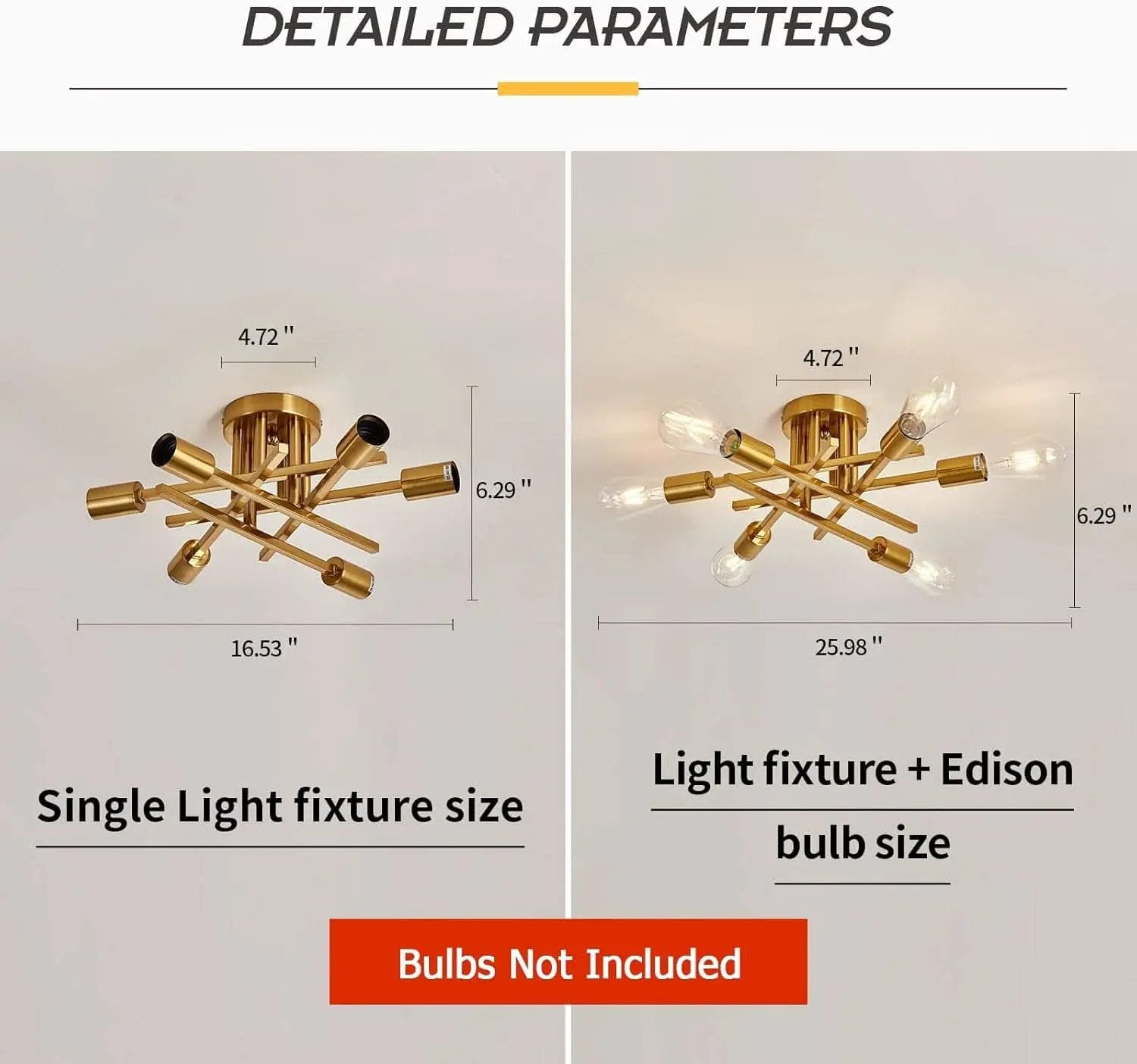 Gold Sputnik Chandelier Semi Flush Mount Ceiling Light from PriceLows™