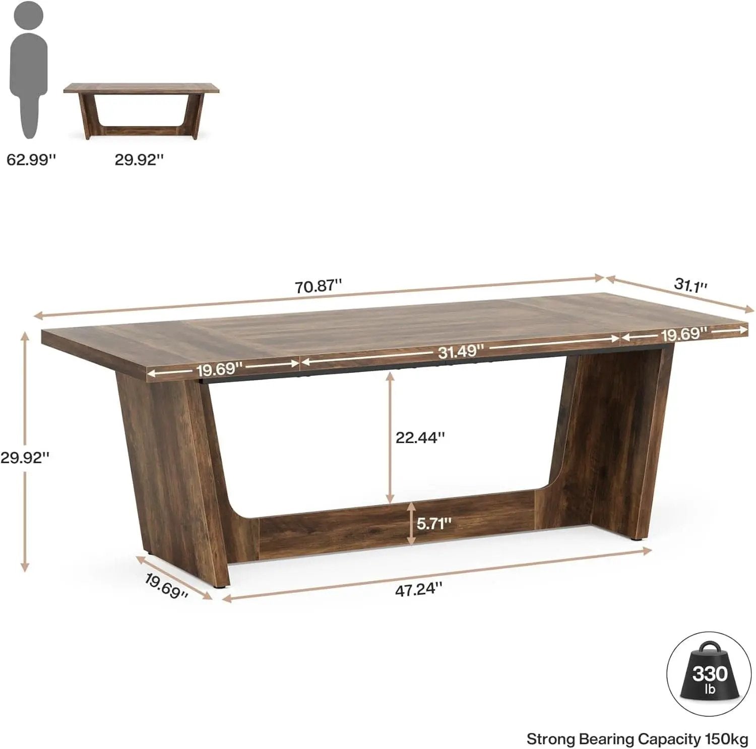 71 Inch Brown Executive Wood Computer Desk For Home Office from PriceLows™