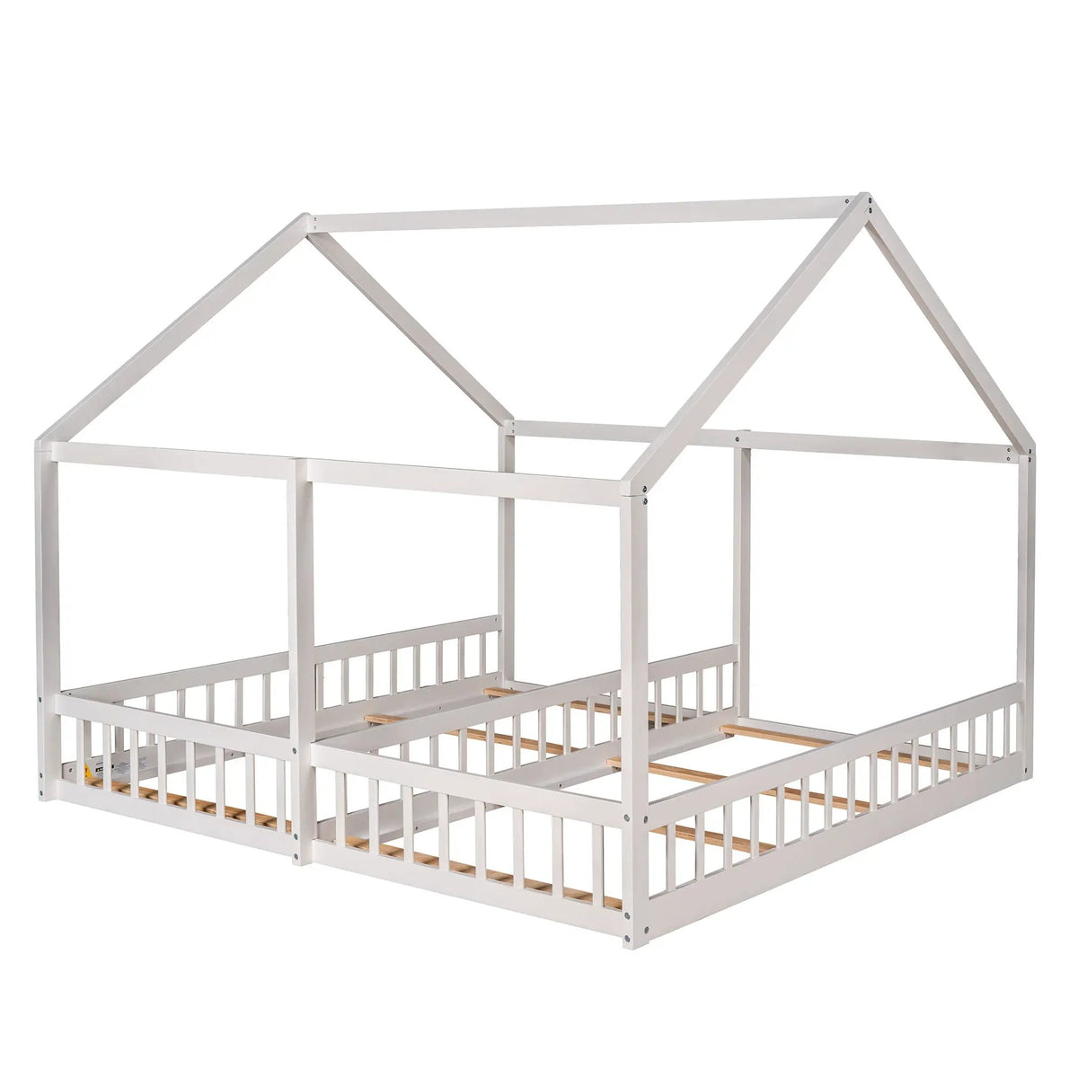 House Platform Bed | Solid Steel Frame | Twin Shared Bunks | Built In Guards