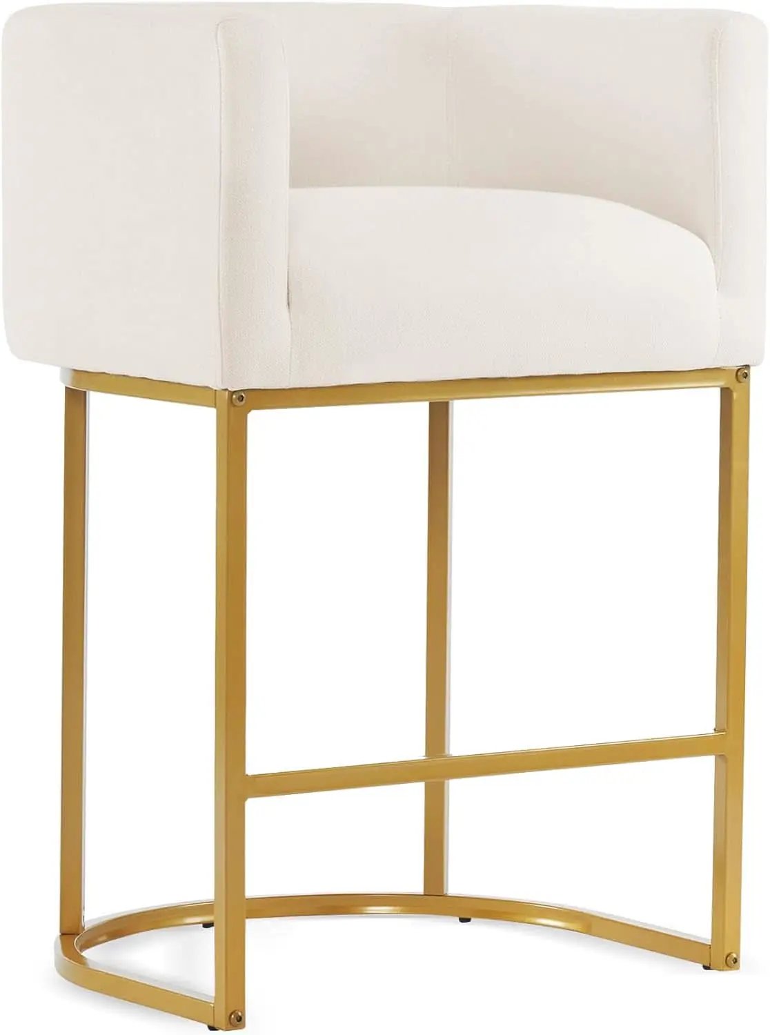 27 Inch Counter Height Bar Stools With Backrest And Arms Gold Metal Frames Beige Linen Upholstery from PriceLows™