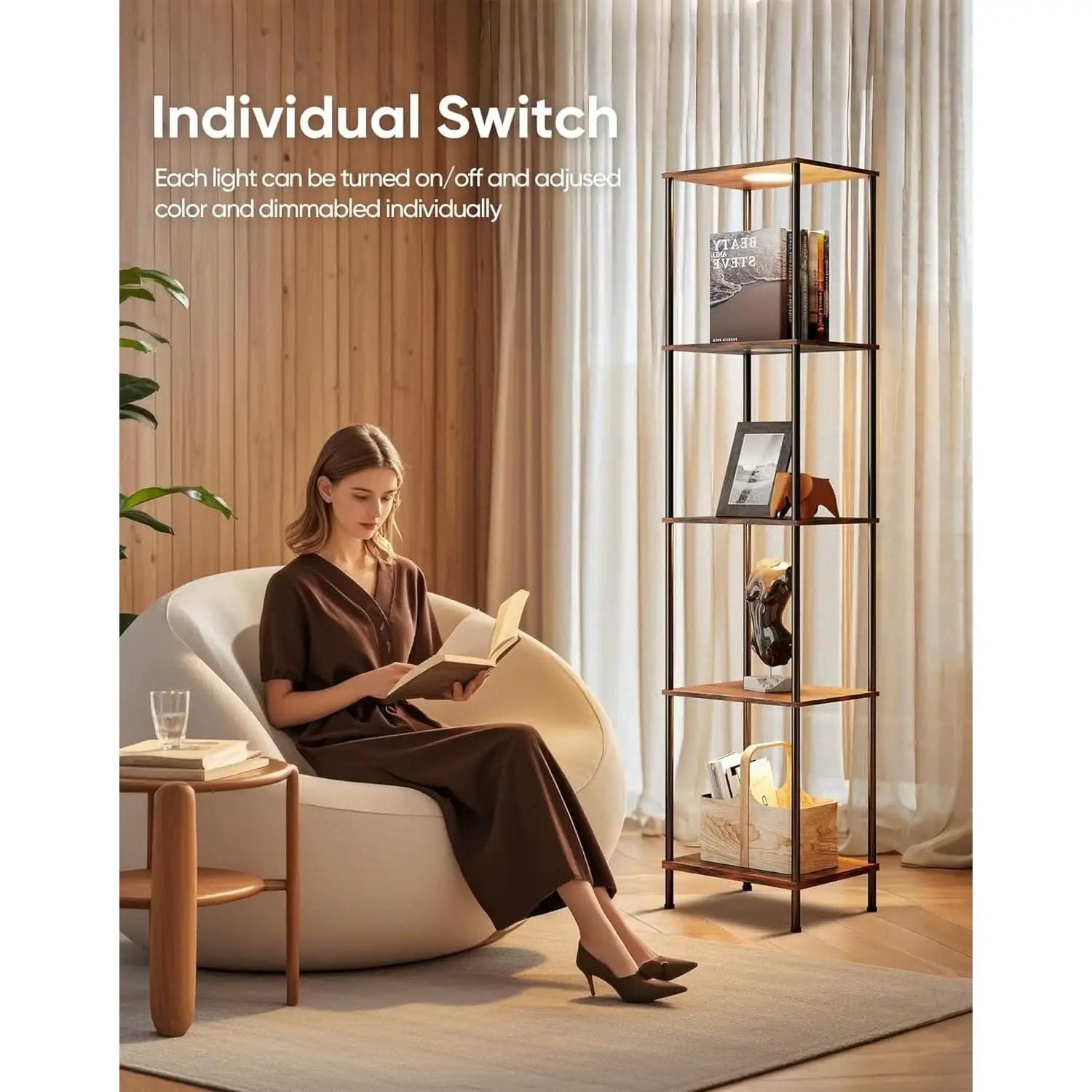 Display Shelf With RGBW Light Floor Lamp 5 Tier Brown from PriceLows™
