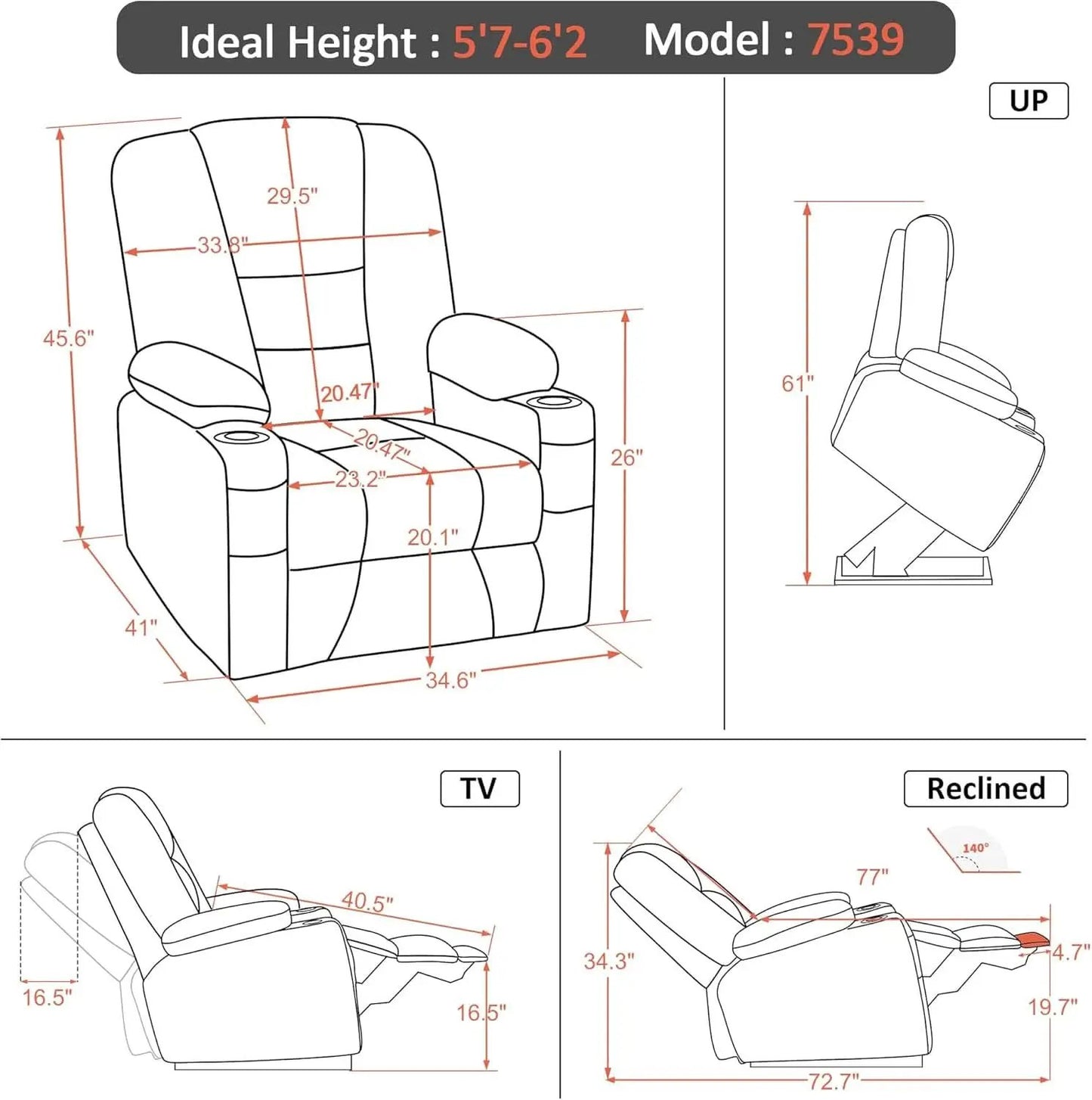Large Navy Blue Power Lift Recliner Chair With Massage And Heat from PriceLows™