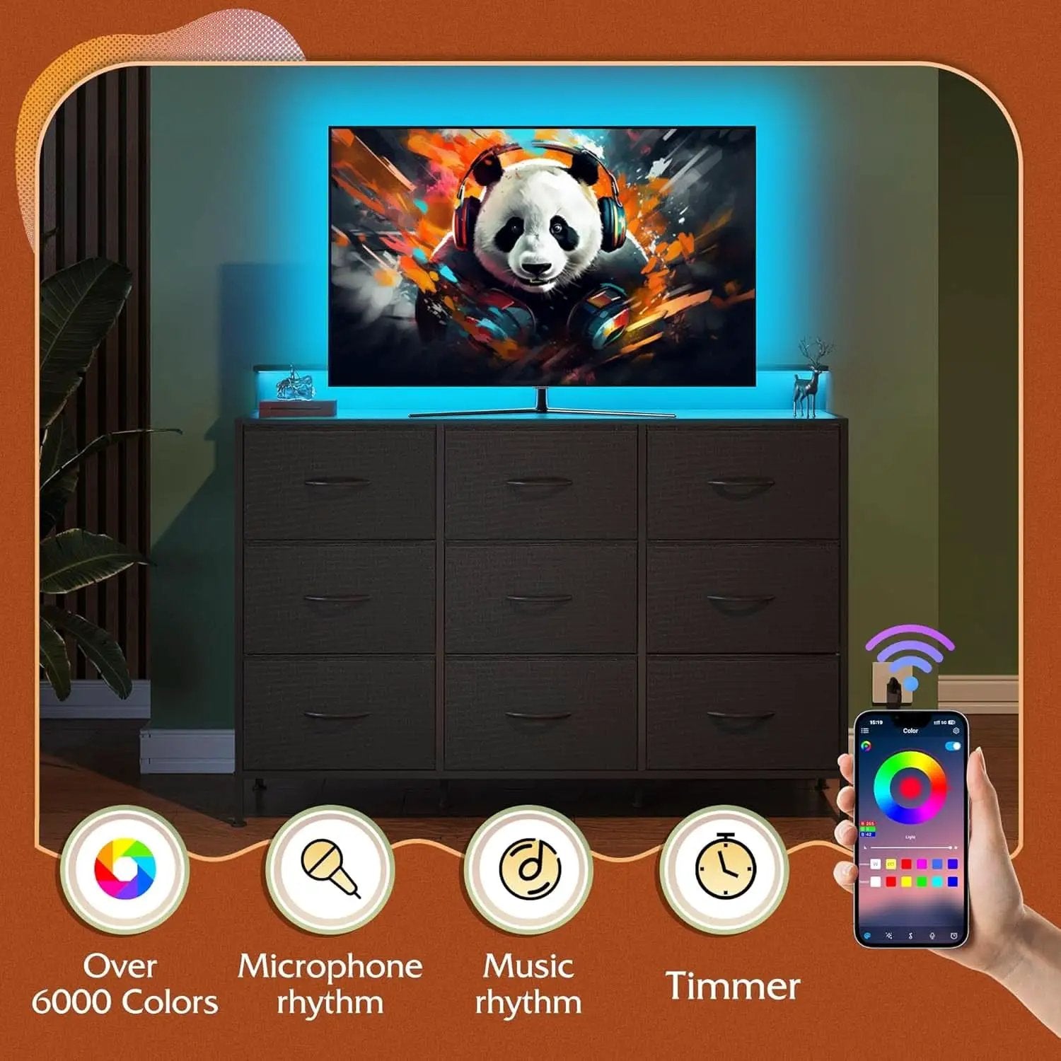 Black Dresser TV Stand 55 Inch With LED Lights And Charging Station from PriceLows™
