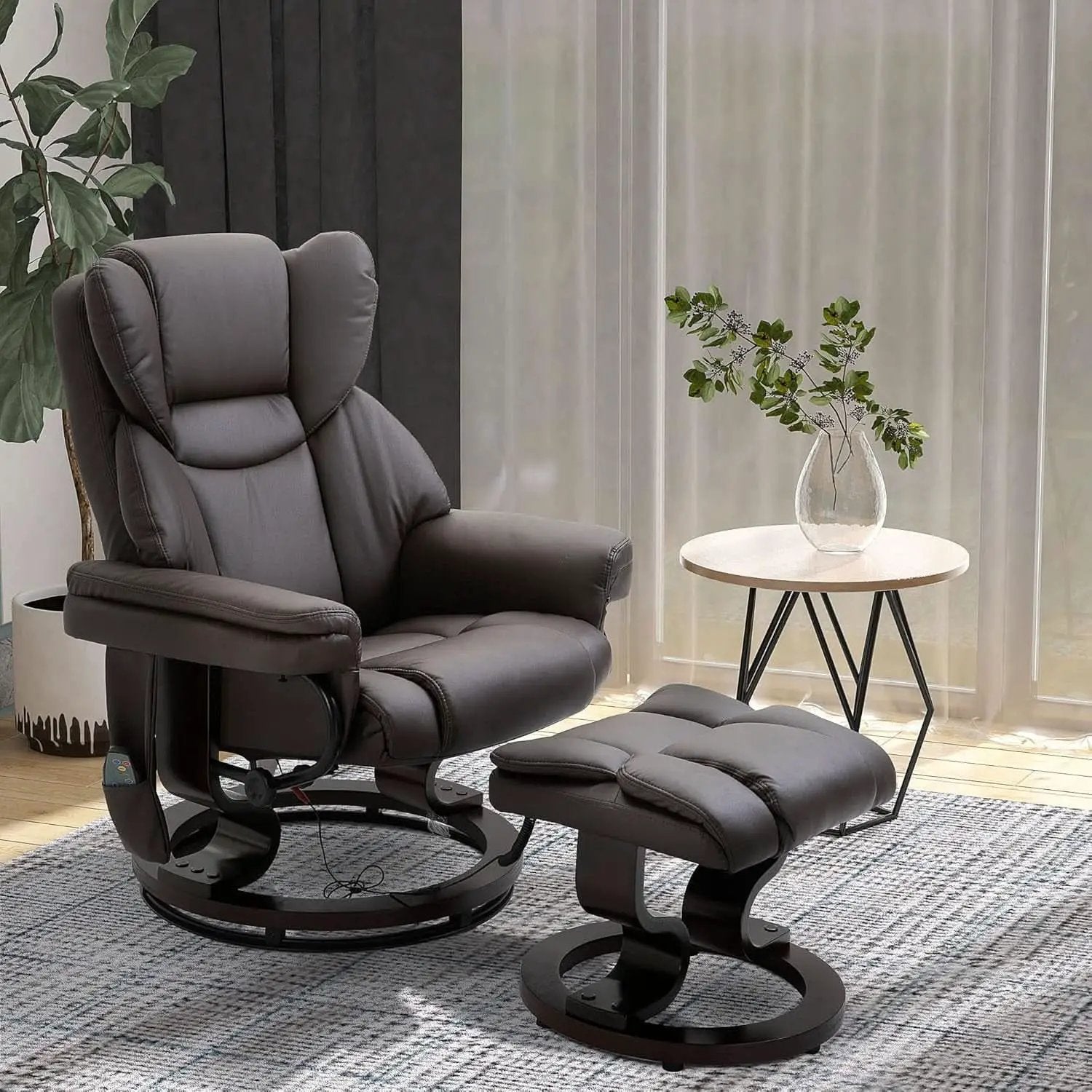 Brown Faux Leather Massage Recliner Chair With Ottoman from PriceLows™