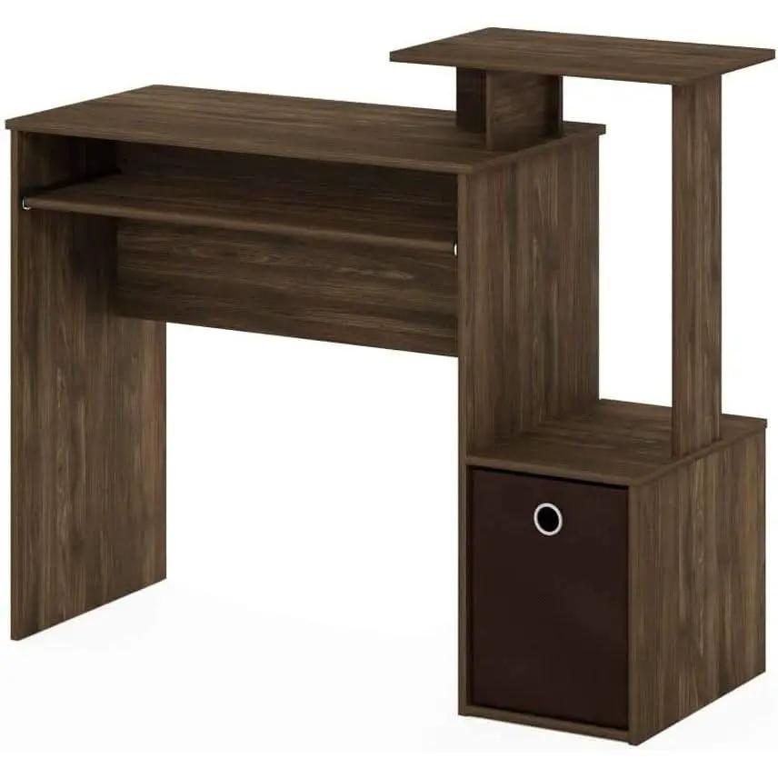Walnut Compact Desk With Keyboard Tray And Shelves from PriceLows™