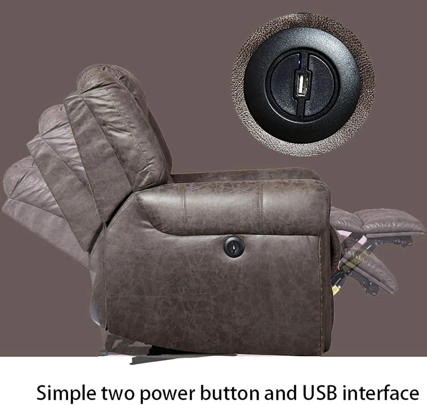 Electric Recliner Chair Smoky Gray With USB Port Theater from PriceLows™