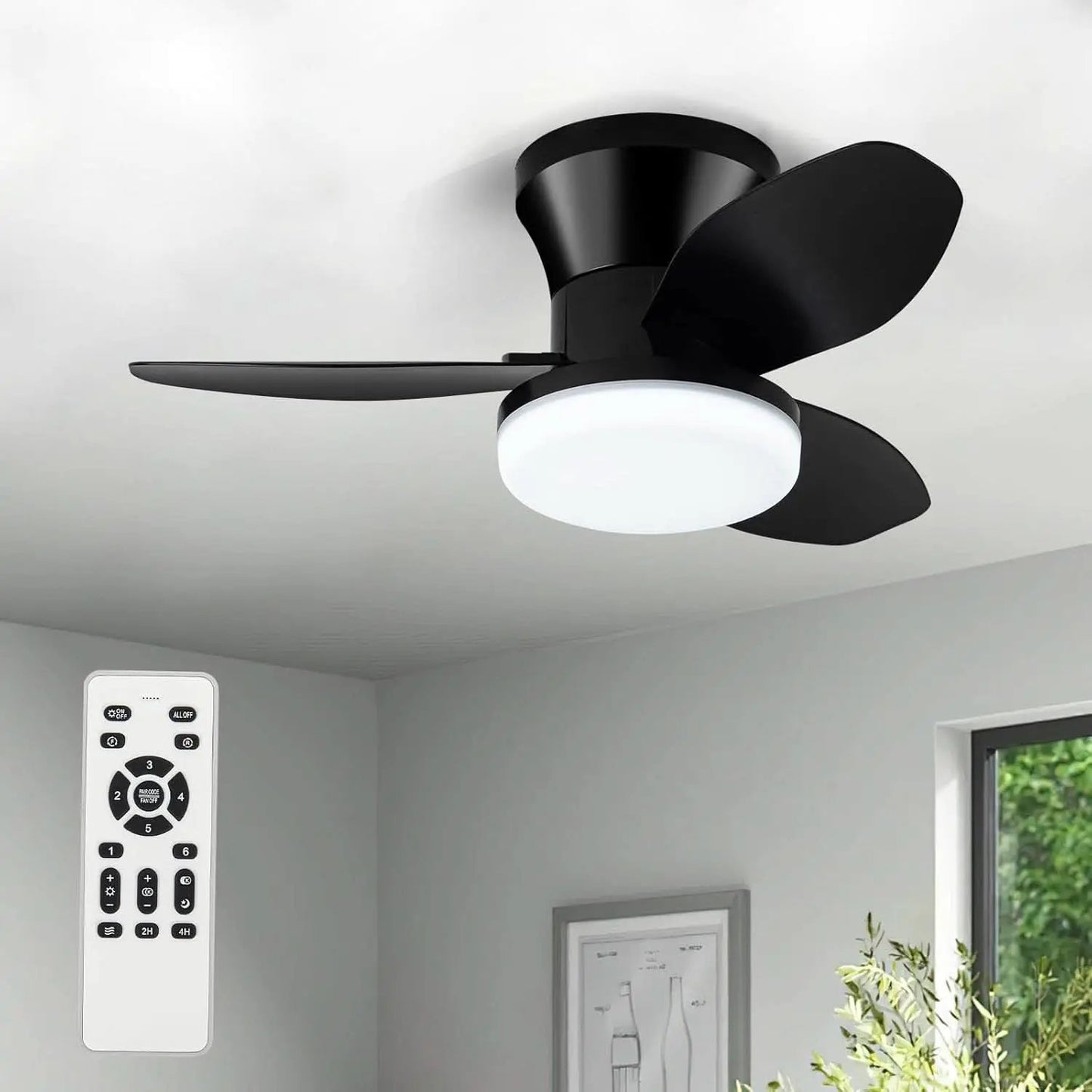 Black 26 Inch Flush Mount Ceiling Fan With Remote Control from PriceLows™