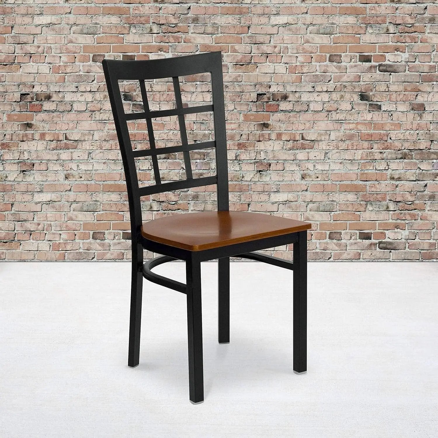 Hercules Series Black Window Back Metal Restaurant Chair With Cherry Wood Seat from PriceLows™