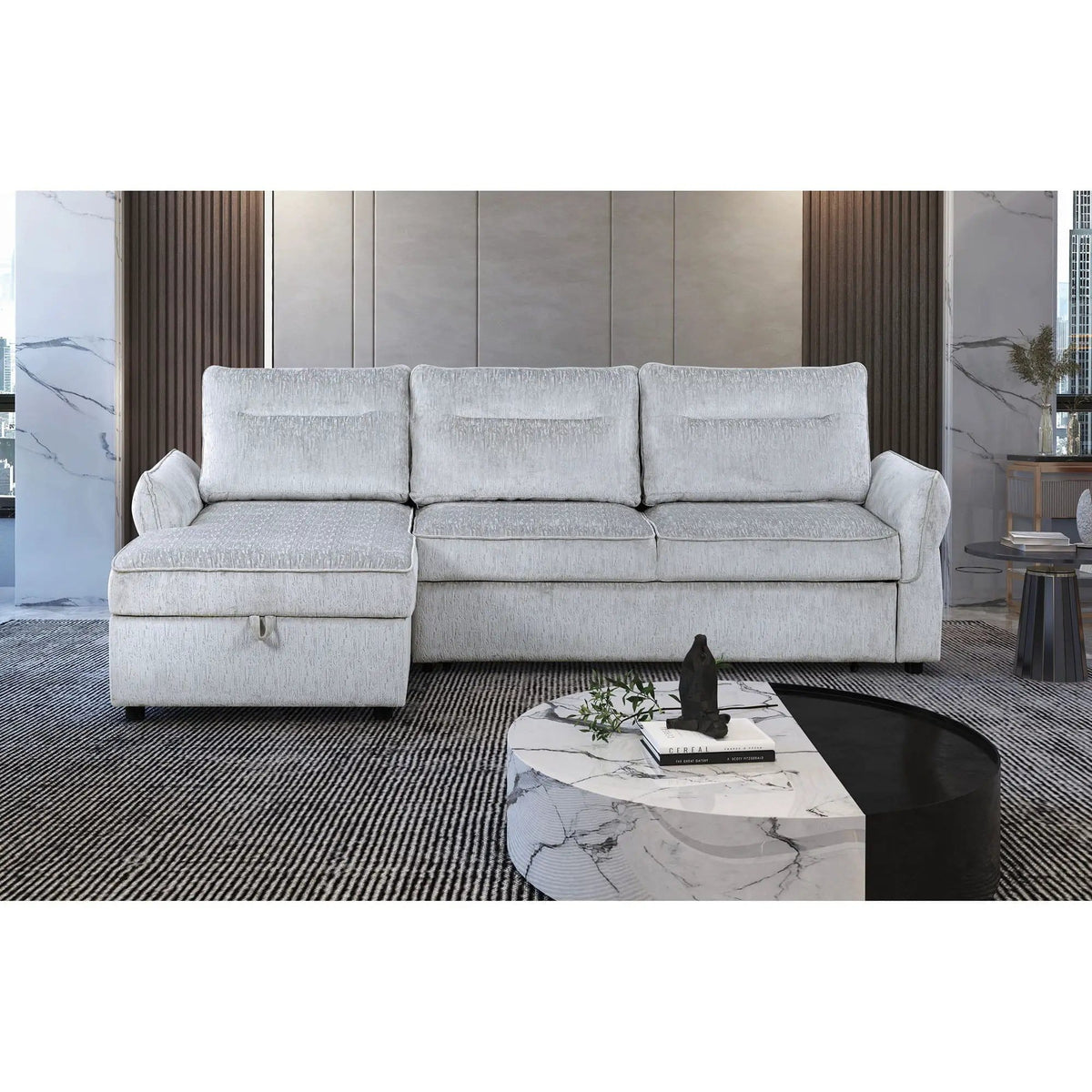 Montana Sofabed With Storage Stationary Sectional | 103.25 x 59 x 37 in | Polyester & Fabric | Gray
