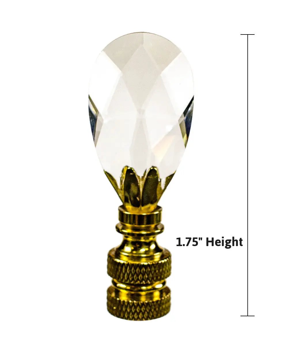 Crystal Teardrop Lamp Finial | Polished Brass | 2.5 Inch | 1/4-27 Thread