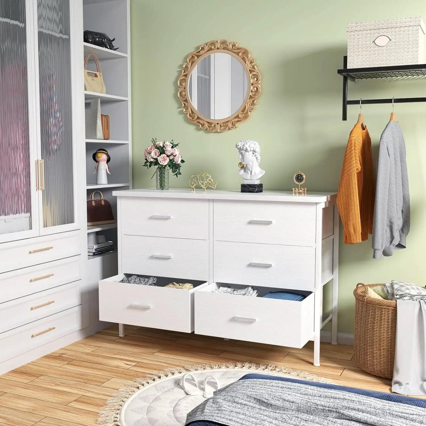 White Dresser With 6 Drawers For Bedroom Storage Solutions from PriceLows™