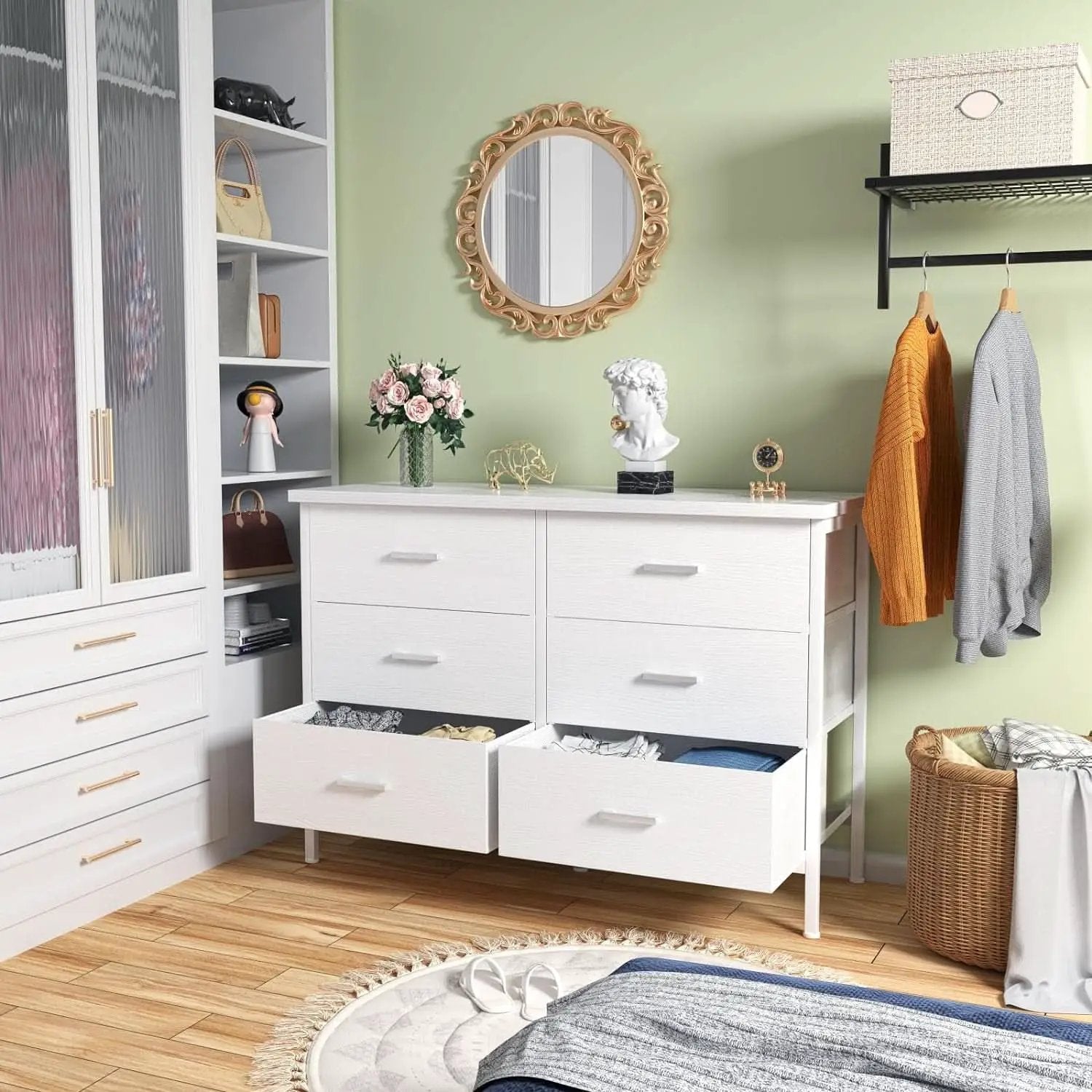 White Dresser With 6 Drawers For Bedroom Storage Solutions from PriceLows™