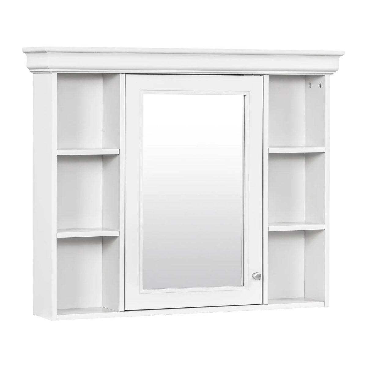 Wall Mounted Bathroom Storage Cabinet | Mirror Door | Silver Metal Handles | Open Shelves