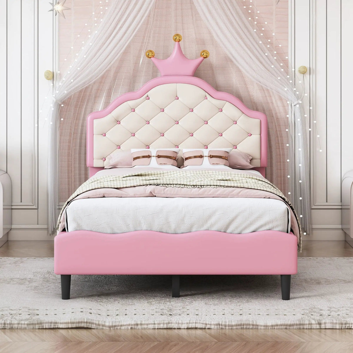 Crown Princess Bed | Tufted Headboard | Fantasy Crown Design | Sturdy Plywood Frame
