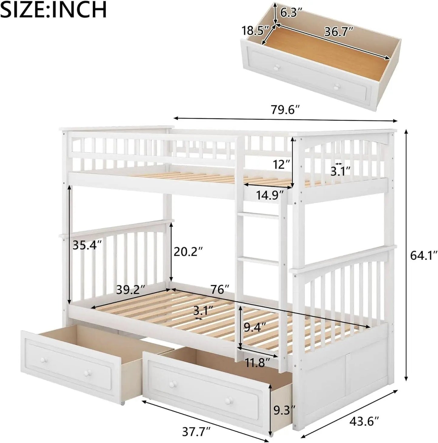 White Convertible Wood Twin Over Twin Bunk Bed With Storage Drawers from PriceLows™