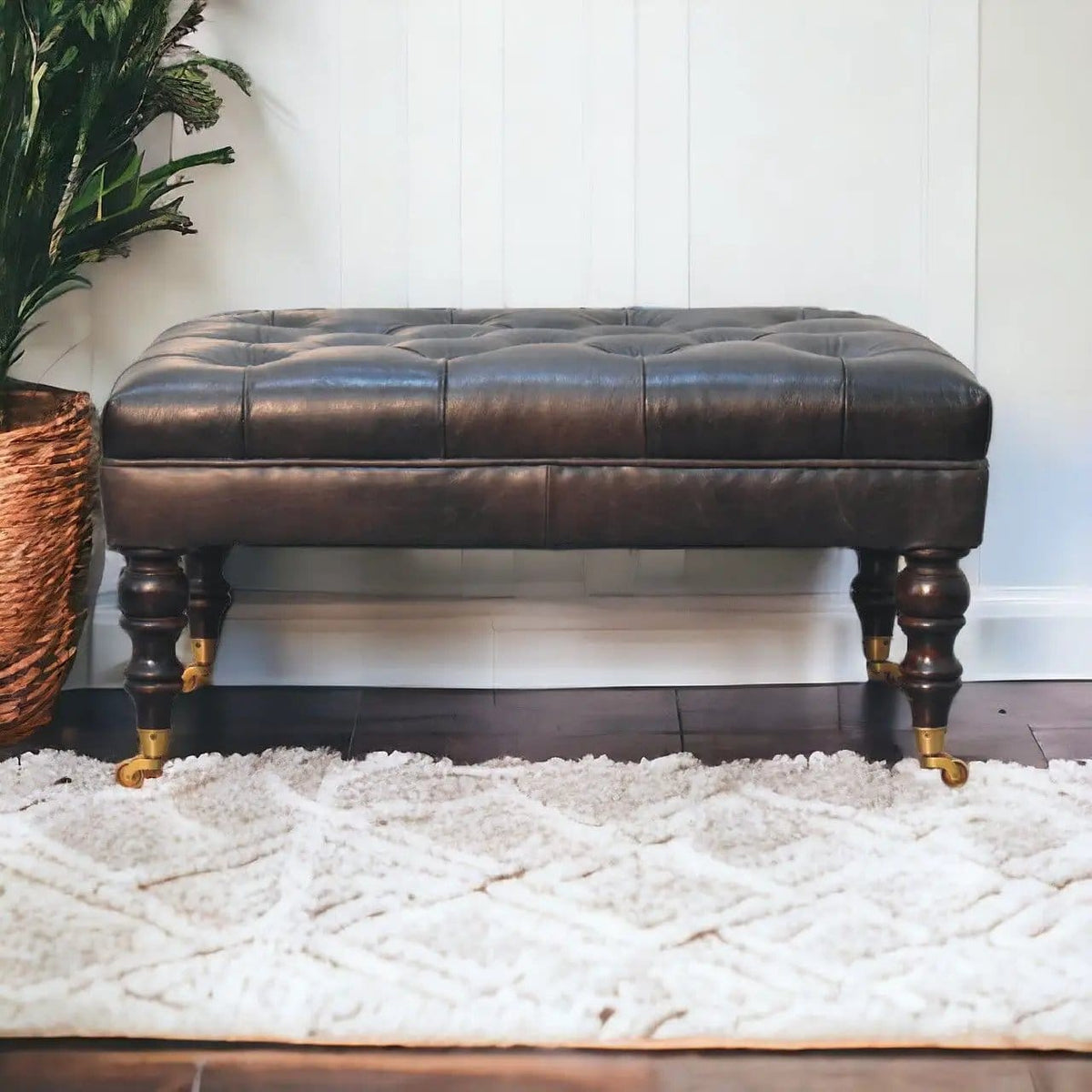 Buffalo Ottoman With Castor Legs | 7 Pieces | Mango Wood | Living Room