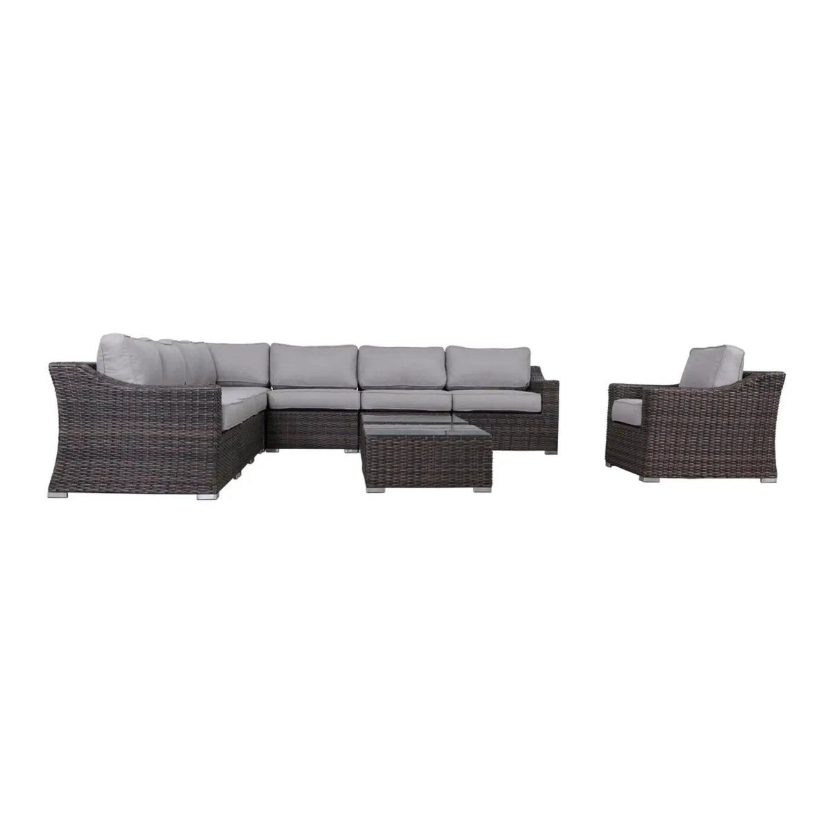 Outdoor Wicker Conversation Set | All-Weather Resin | Tempered Glass Table | 5 Inch Cushions