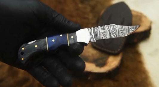 Handmade Wood Handle Folding Knife – Damascus Blade with Back Lock from PriceLows™