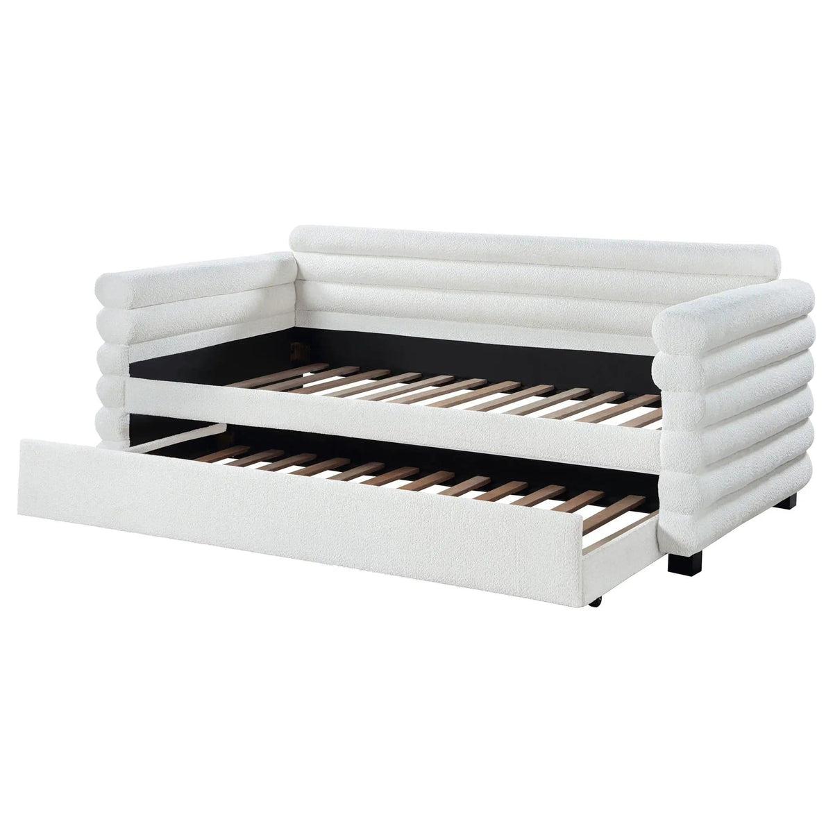 Patricia Boucle Upholstered Twin Day Bed with Trundle Daybed | 88 x 43.75 x 36.5 in | Boucle | White