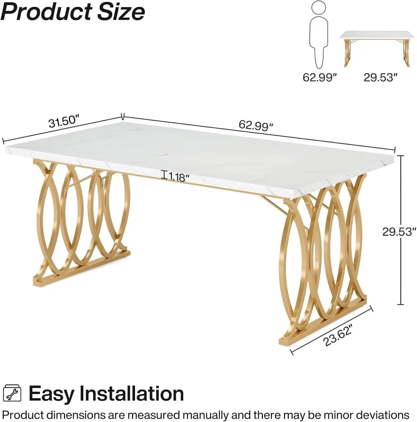 63 Inch Dining Table With Faux Marble Top For Kitchen And Dining Room from PriceLows™