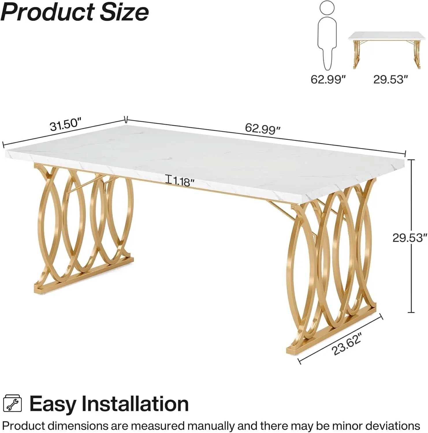 63 Inch Dining Table With Faux Marble Top For Kitchen And Dining Room from PriceLows™