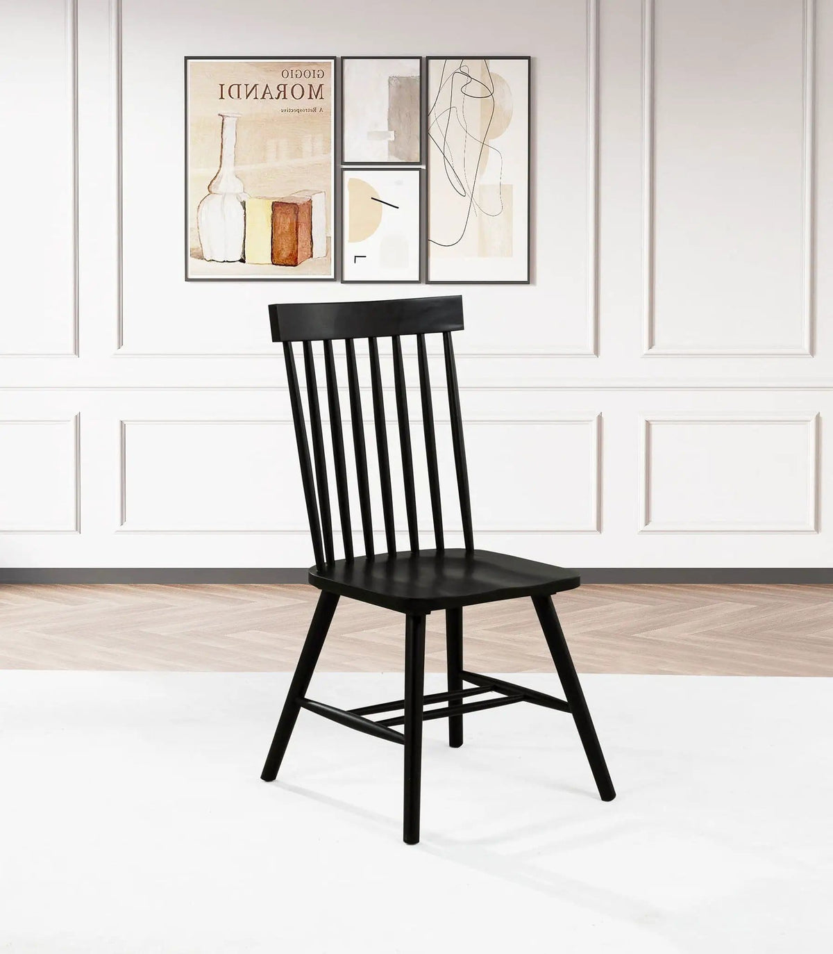 Andrews Windsor Spindle Back Dining Side Chair Black (Set of 2) | 19 x 21.25 x 39.25 in | Rubberwood & Veneer | Dining Room