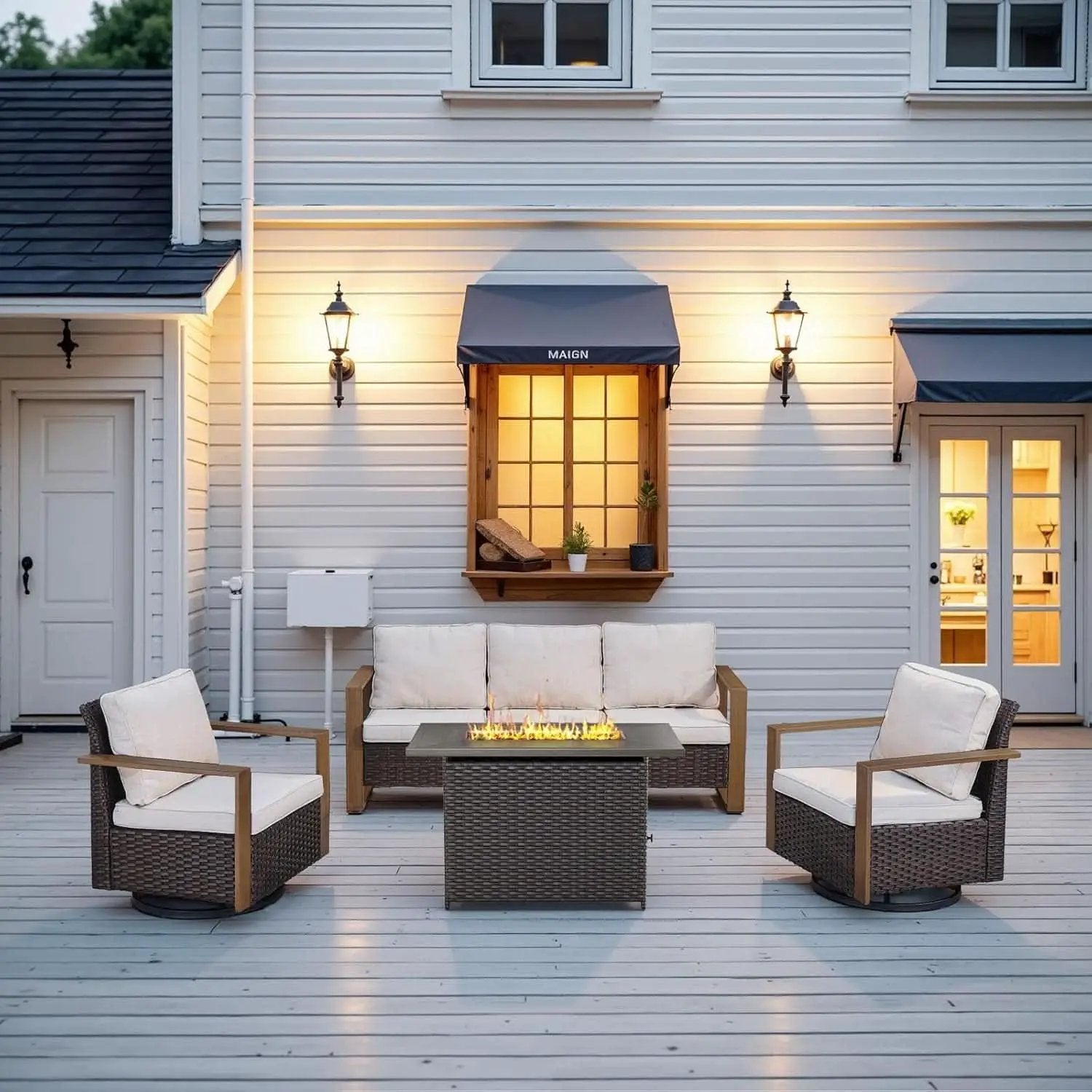 4 Piece Patio Set With 41 Inch Propane Fire Pit Table And Swivel Glider Chairs from PriceLows™