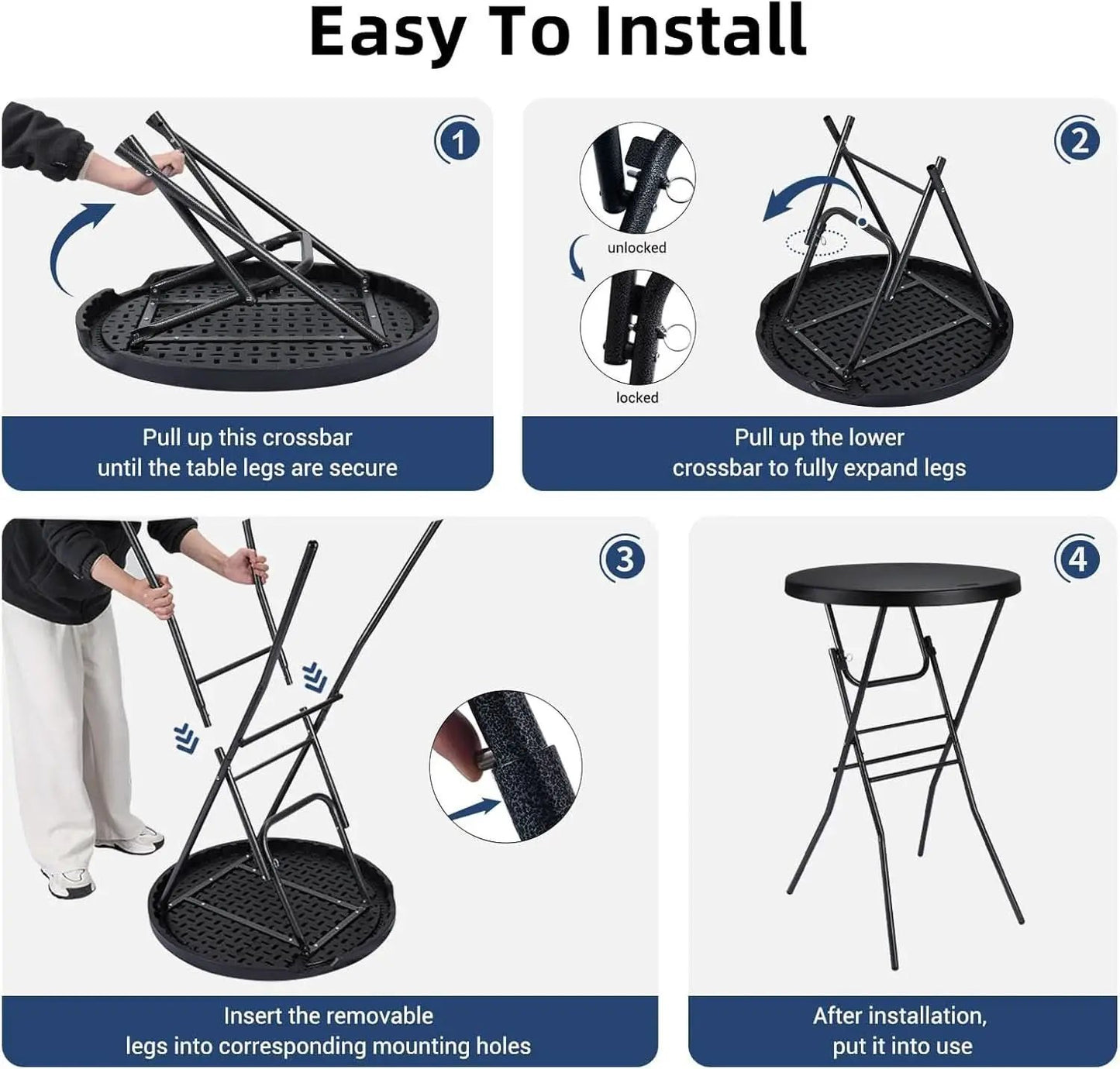 Black Twenty EightIn High Top Foldable Removable Locking Legs Cocktail Table from PriceLows™