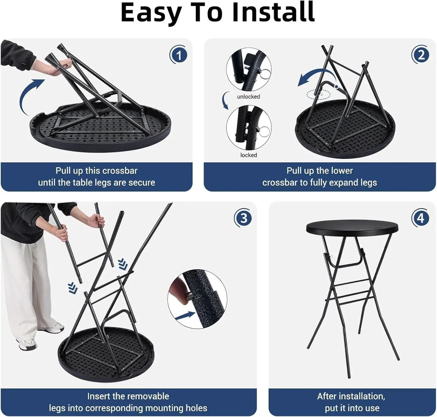 Black Twenty EightIn High Top Foldable Removable Locking Legs Cocktail Table from PriceLows™