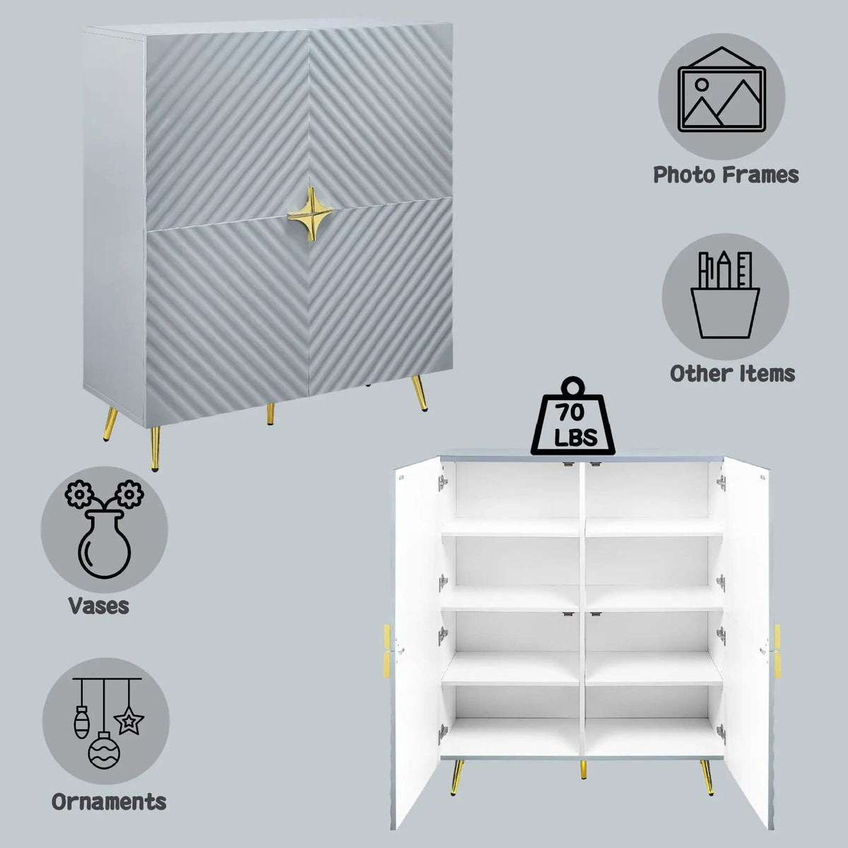 Gaines High Gloss Accent Cabinet | 16 x 43 x 46 in | Metal | Living Room