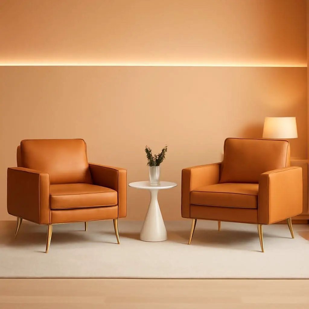 Brown PU Leather Accent Chairs Set Of 2 With Gold Legs from PriceLows™