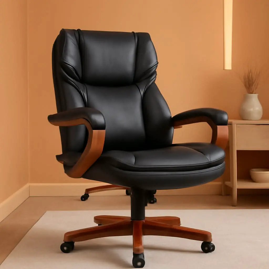 Big And Tall Executive Office Chair With Wood Accents from PriceLows™