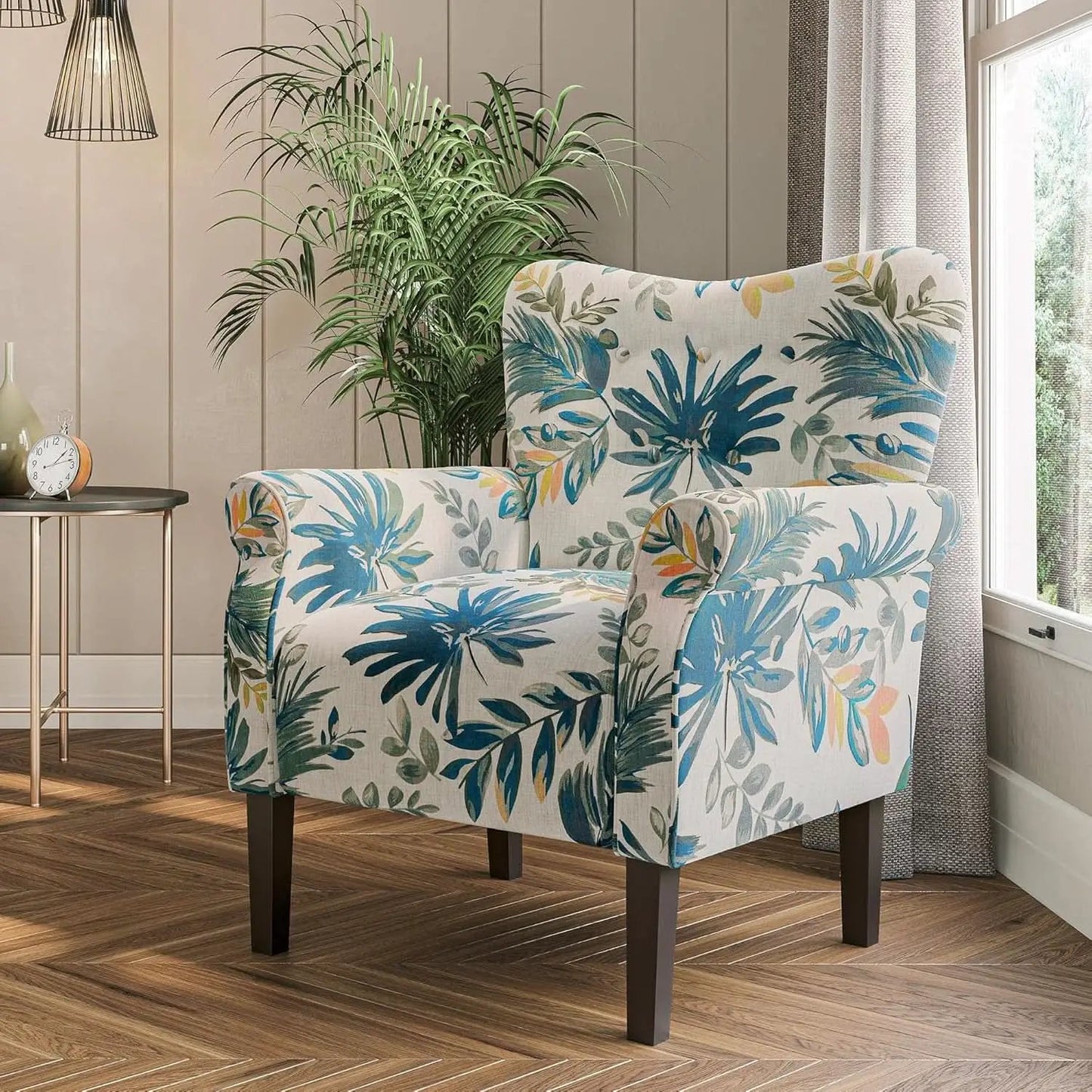 Wingback Upholstered Accent Chair Green Floral from PriceLows™