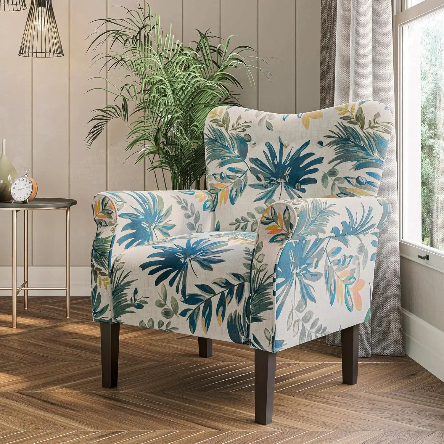 Wingback Upholstered Accent Chair Green Floral from PriceLows™