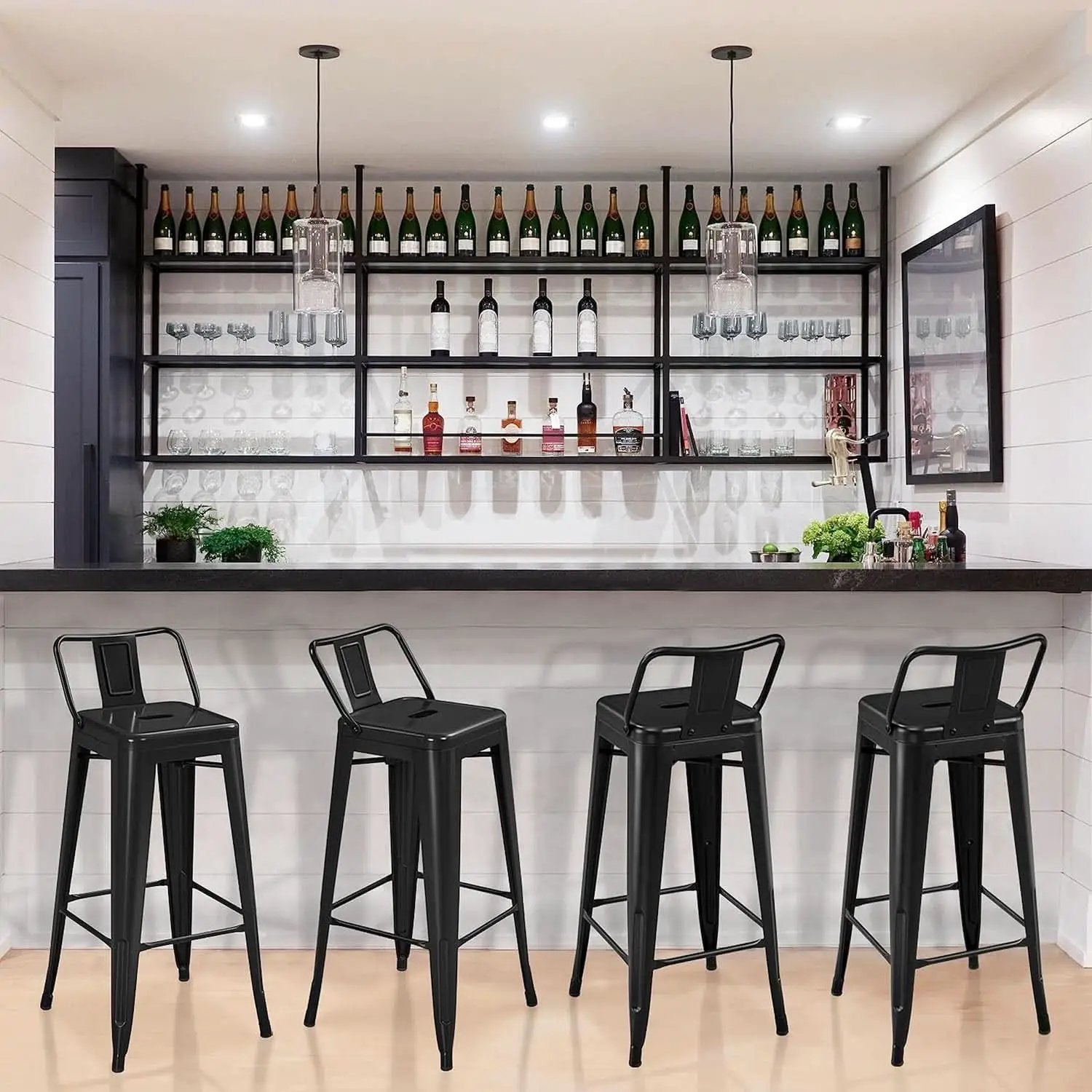 30 Inch Matte Black Metal Bar Stool Set Of 4 With Low Back from PriceLows™