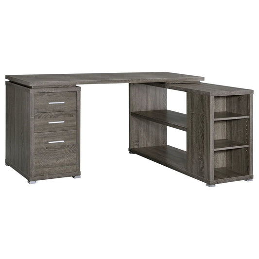 Yvette 60-inch 3-drawer L-Shape Computer Desk Weathered 2 Piece Home Office Set | 60 x 47.25 x 29.5 in | Engineered Wood & Veneer | Grey