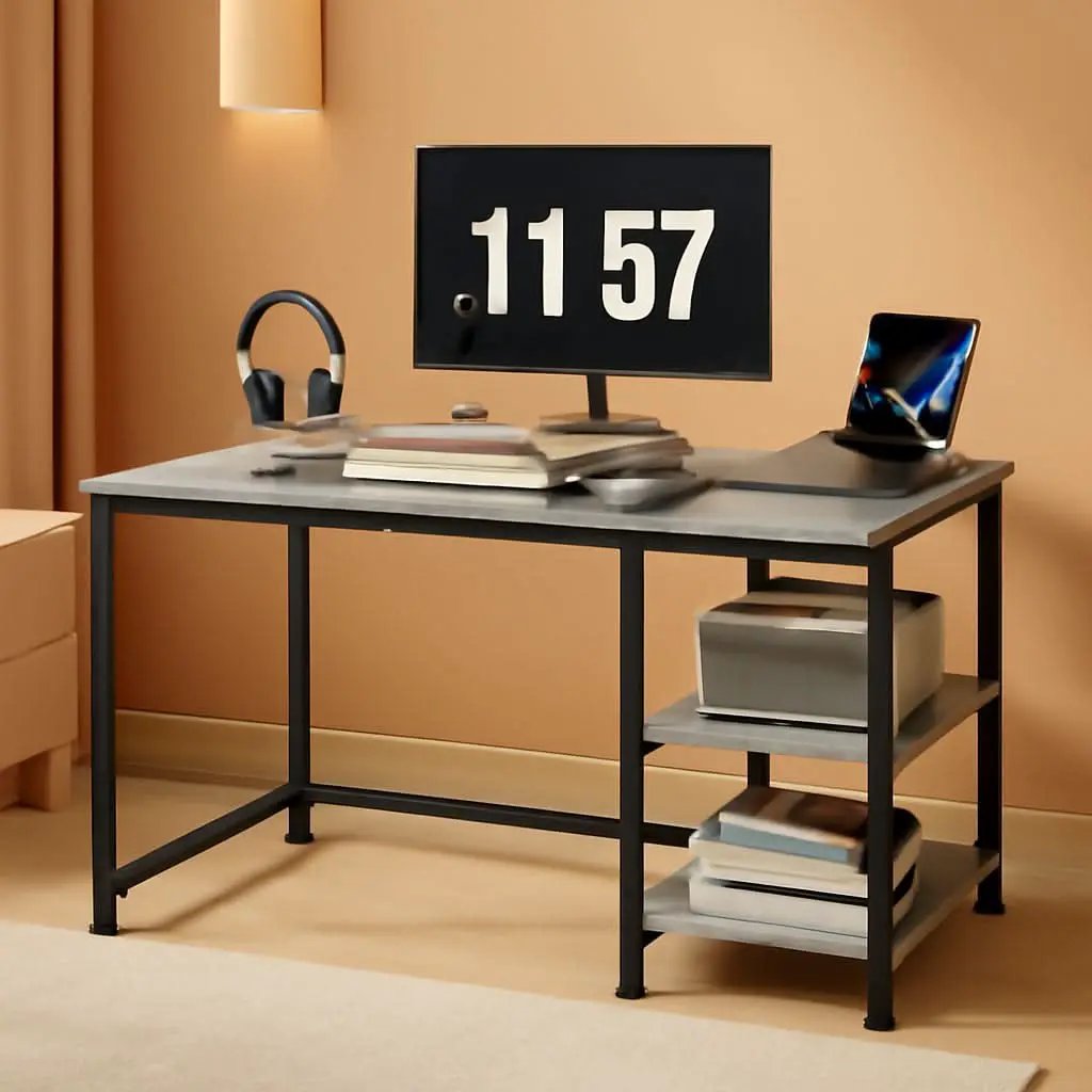 Computer Desk 40 Inch Gray With Durable Storage Shelves from PriceLows™