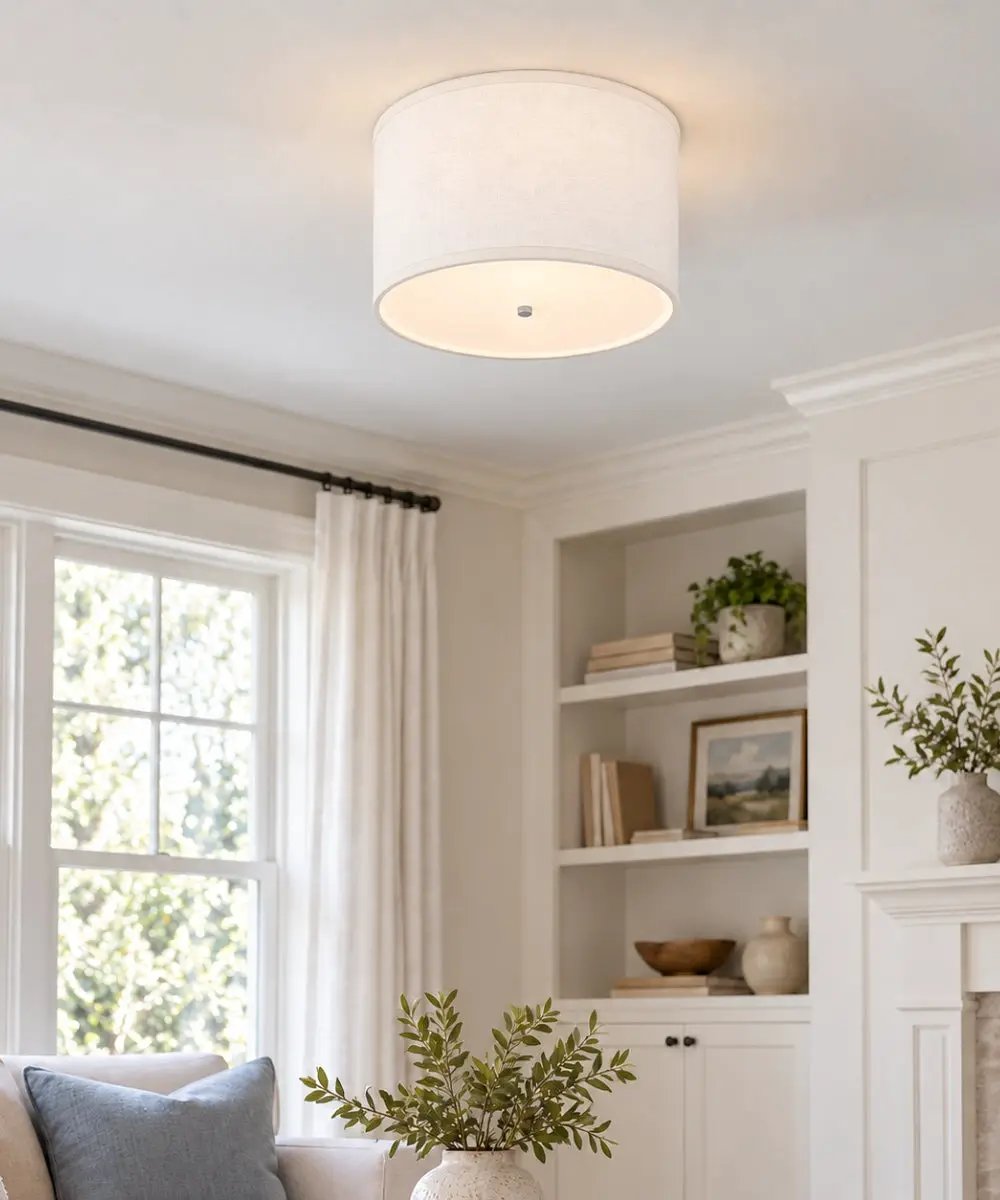 Ceiling Light Conversion Kit | 14 Inch Width | White Fabric Drum Shade