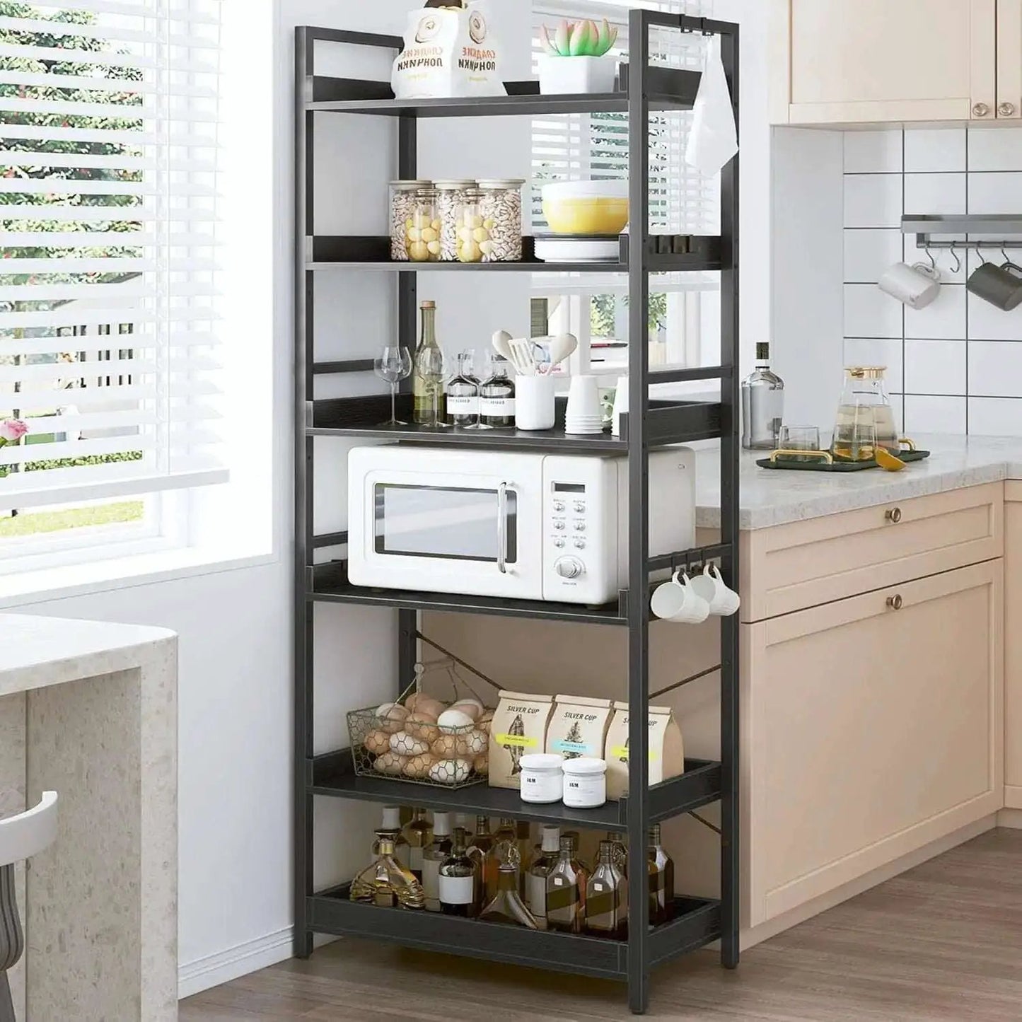 Adjustable Industrial Bookshelf 70 Inch Black Metal from PriceLows™